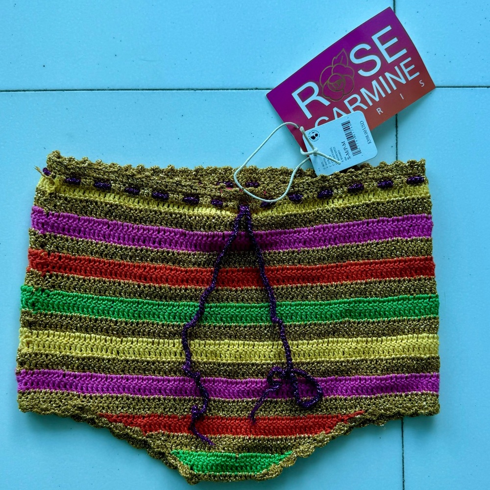 ROSE CARMINE Rainbow Flower Crochet Swim Short